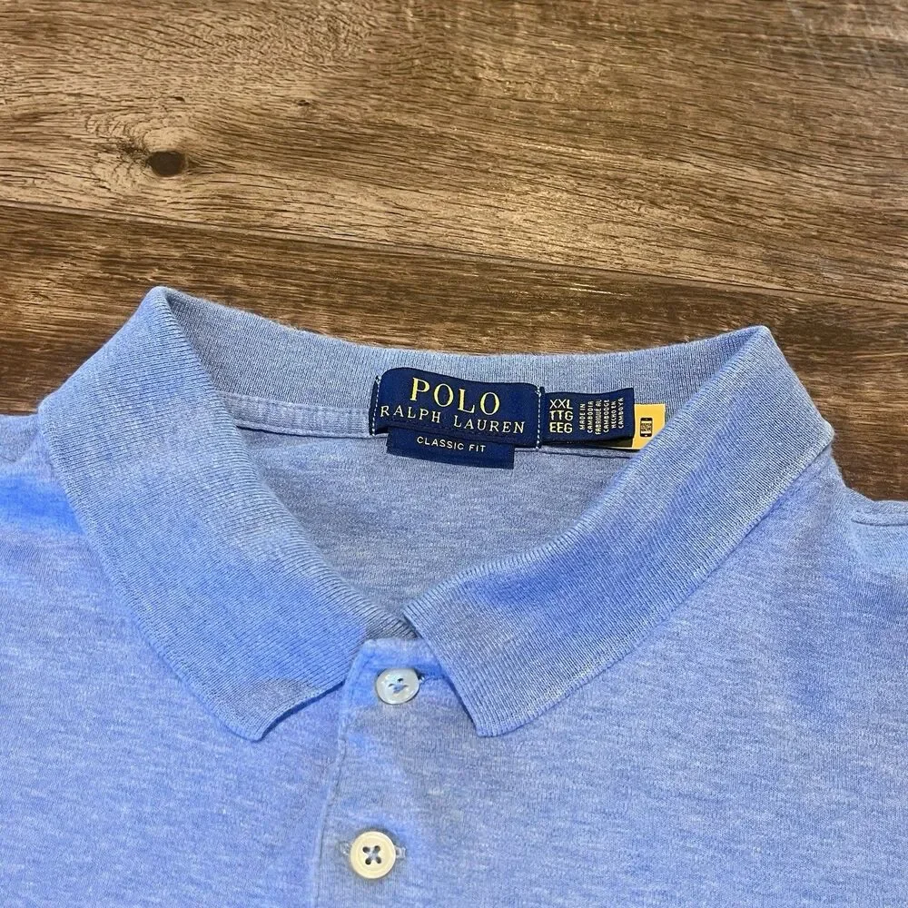 Polo Ralph Lauren Polo Shirt Mens 2XL Blue Short Sleeve Flesh Pony Classic Fit - Picture 3 of 6